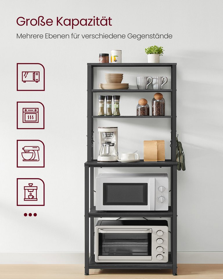 VASAGLE Standregal Küchenregal Standregal, 6 Ablagen, 40 x 60 x 167 cm, Industrie-Design, stehend, Stahlrahmen Bild 3