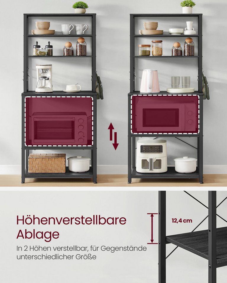 VASAGLE Standregal Küchenregal Standregal, 6 Ablagen, 40 x 60 x 167 cm, Industrie-Design, stehend, Stahlrahmen Bild 4