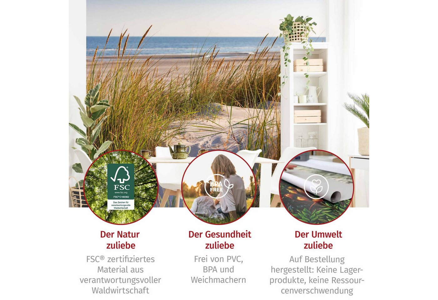 Bilderdepot24 Fototapete Strand & Meer Stranddüne Meer Natur Landschaft Maritim Meerblick, Glatt, Matt, (Vliestapete inkl. Kleister oder selbstklebend), Wohnzimmer Schlafzimmer Küche Flur Motivtapete Vliestapete Wandtapete Bild 2