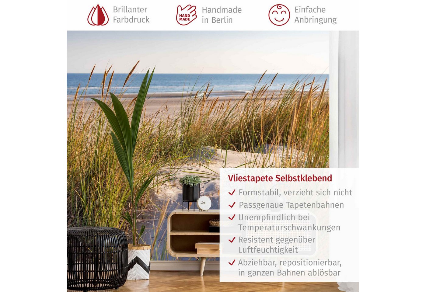 Bilderdepot24 Fototapete Strand & Meer Stranddüne Meer Natur Landschaft Maritim Meerblick, Glatt, Matt, (Vliestapete inkl. Kleister oder selbstklebend), Wohnzimmer Schlafzimmer Küche Flur Motivtapete Vliestapete Wandtapete Bild 4
