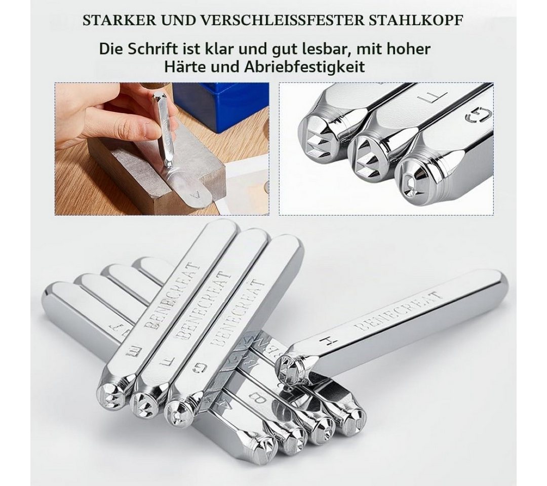 Benecreat Stempel 36-teiliges Metallstempel-Set Alphabet Zahlen 3 mm Metall Leder Holz, 36-teiliges Metallstempel-Set mit 3 mm Abdruckhöhe und Box