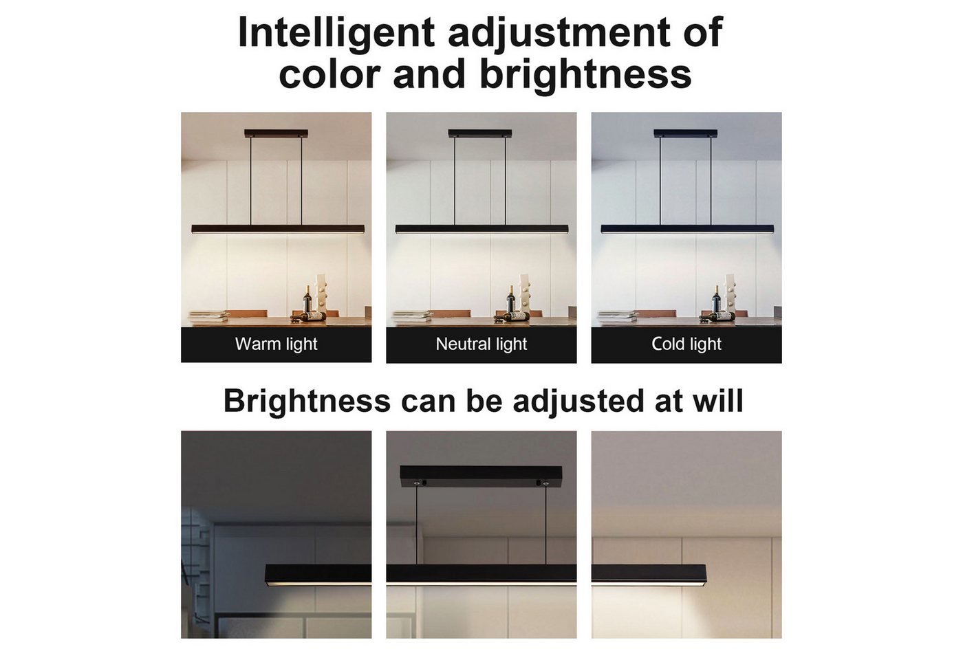 POPOLIC LED Pendelleuchte Esstisch 115cm, Dimmbare Moderne LED Pendelleuchten Mit Fernbedienung, 3000K/4500K/6000K 3 Farben, Lichter 10% -100% Helligkeit Einstellbar, Höhenverstellbar, Für Büro Esszimmer Bild 2