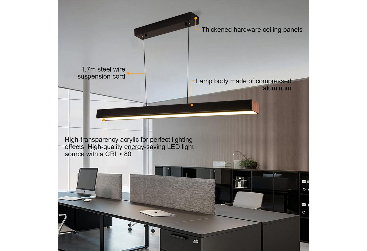 POPOLIC LED Pendelleuchte Esstisch 115cm, Dimmbare Moderne LED Pendelleuchten Mit Fernbedienung, 3000K/4500K/6000K 3 Farben, Lichter 10% -100% Helligkeit Einstellbar, Höhenverstellbar, Für Büro Esszimmer Bild 4
