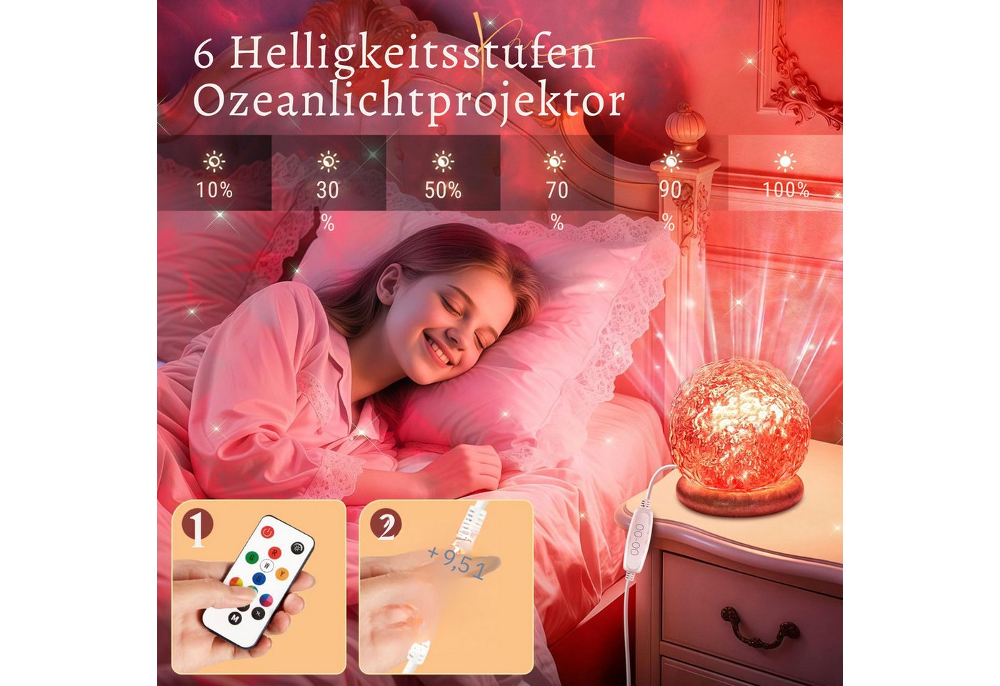 Vivitar LED Nachtlicht Aurora-Kristalllampe 18 Farben, Stimmungsbeleuchtung für Schlafzimmer, Partybeleuchtung, Geschenk für Kinder und Erwachsene zu Weihnachten und Geburtstagen, moderne, vielfältige Lichtmuster, Meereswellen-Projektor, Nordlicht-Projektor und Nachtlicht, dimmbare