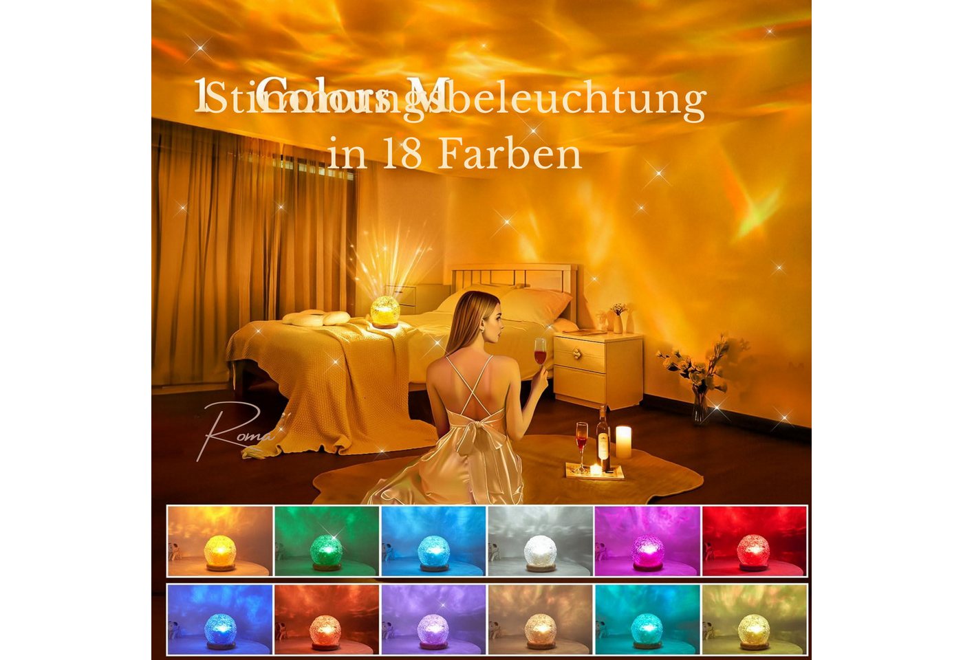 Vivitar LED Nachtlicht Aurora-Kristalllampe 18 Farben, Stimmungsbeleuchtung für Schlafzimmer, Partybeleuchtung, Geschenk für Kinder und Erwachsene zu Weihnachten und Geburtstagen, moderne, vielfältige Lichtmuster, Meereswellen-Projektor, Nordlicht-Projektor und Nachtlicht, dimmbare Bild 2