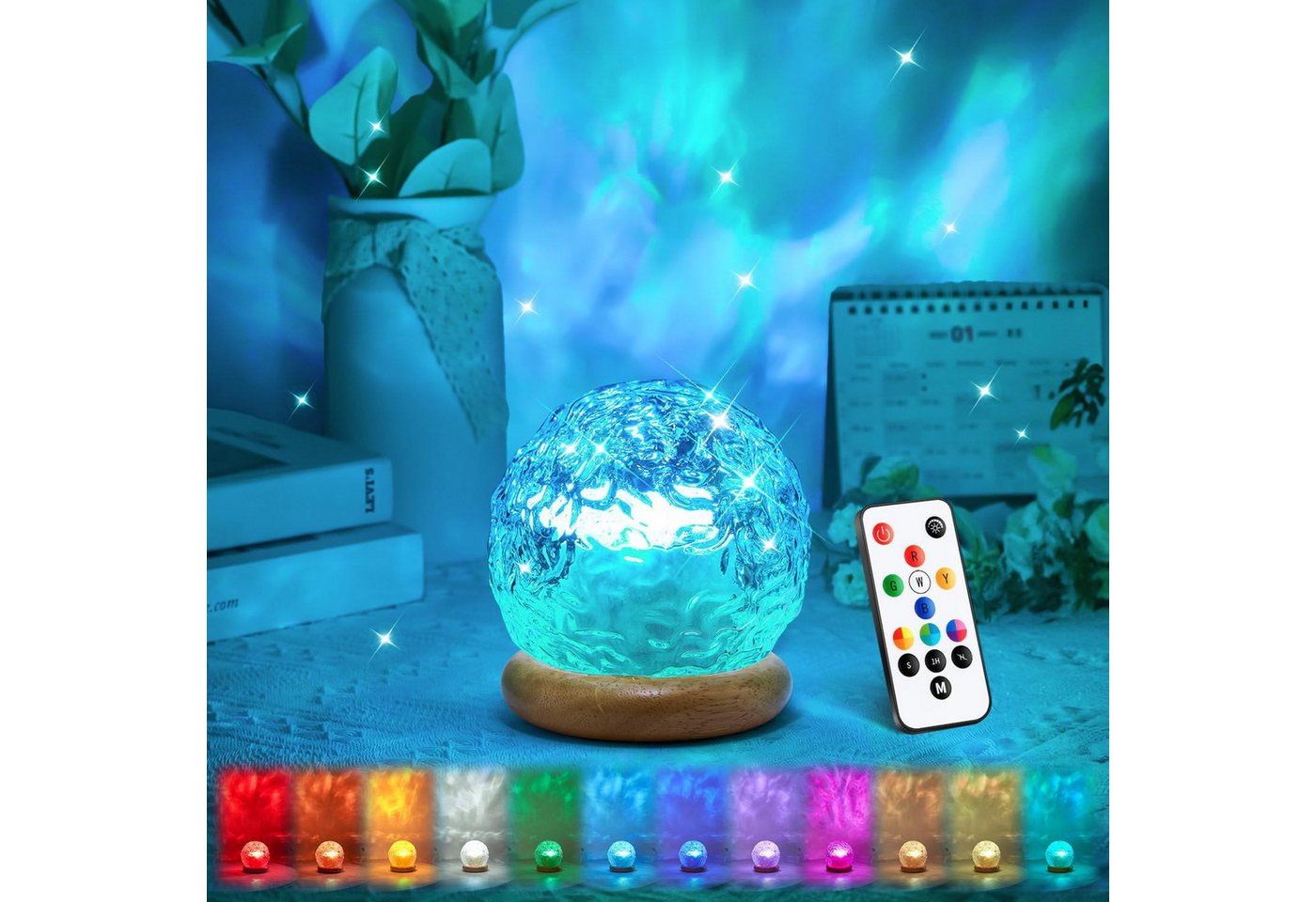 Vivitar LED Nachtlicht Aurora-Kristalllampe 18 Farben, Stimmungsbeleuchtung für Schlafzimmer, Partybeleuchtung, Geschenk für Kinder und Erwachsene zu Weihnachten und Geburtstagen, moderne, vielfältige Lichtmuster, Meereswellen-Projektor, Nordlicht-Projektor und Nachtlicht, dimmbare Bild 5