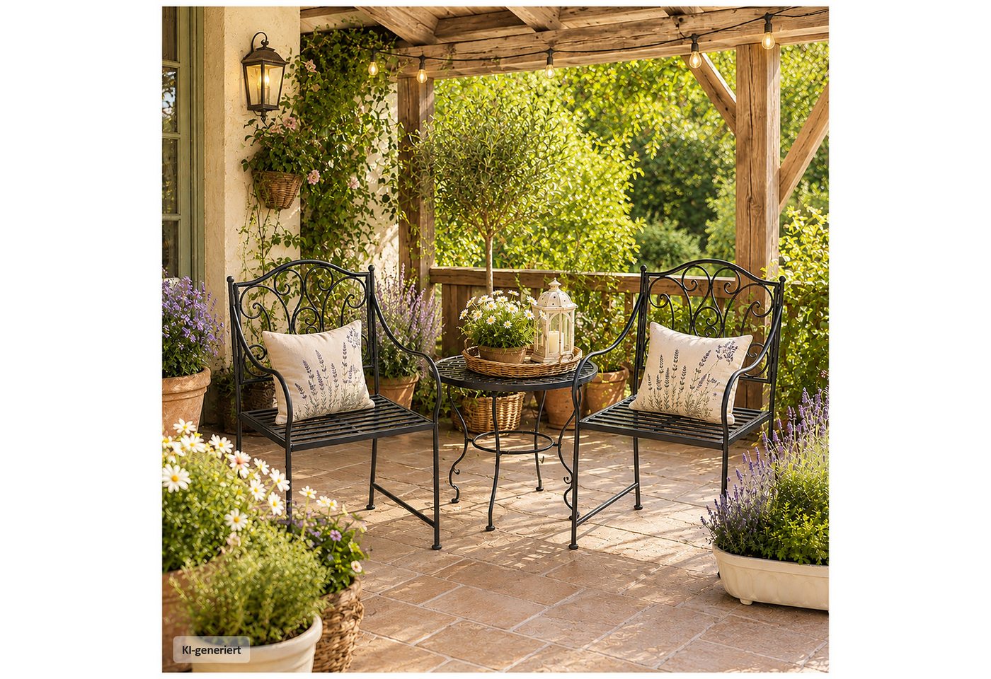 HTI-Living Gartenstuhl 2er Set Gartenstuhl Curly Vintage Schwarz bis 110 kg (Set, 2 St), Metallstuhl mit Armlehnen nostalgisch
