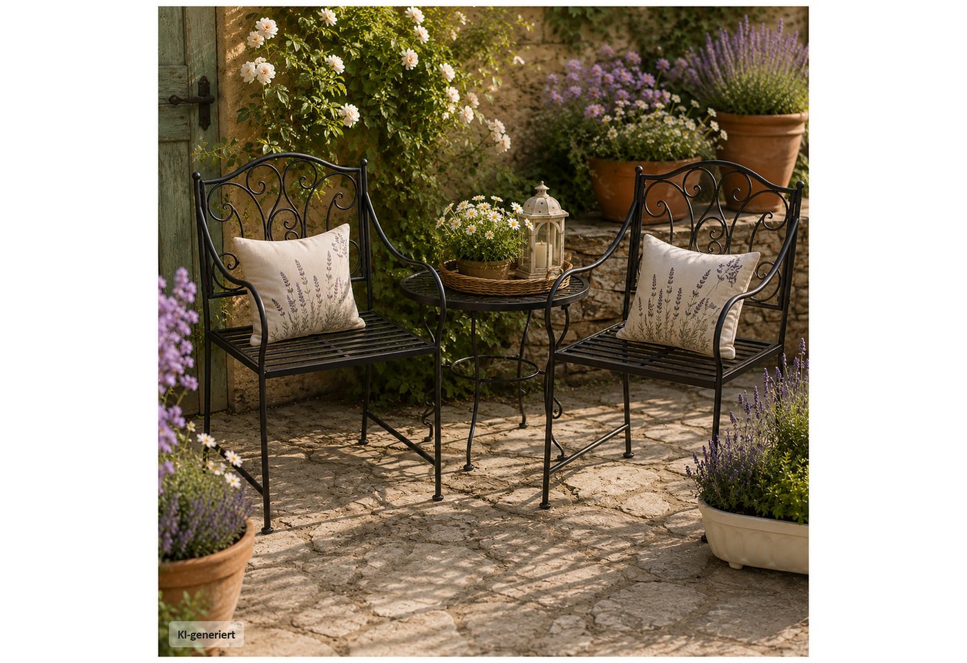 HTI-Living Gartenstuhl 2er Set Gartenstuhl Curly Vintage Schwarz bis 110 kg (Set, 2 St), Metallstuhl mit Armlehnen nostalgisch Bild 3