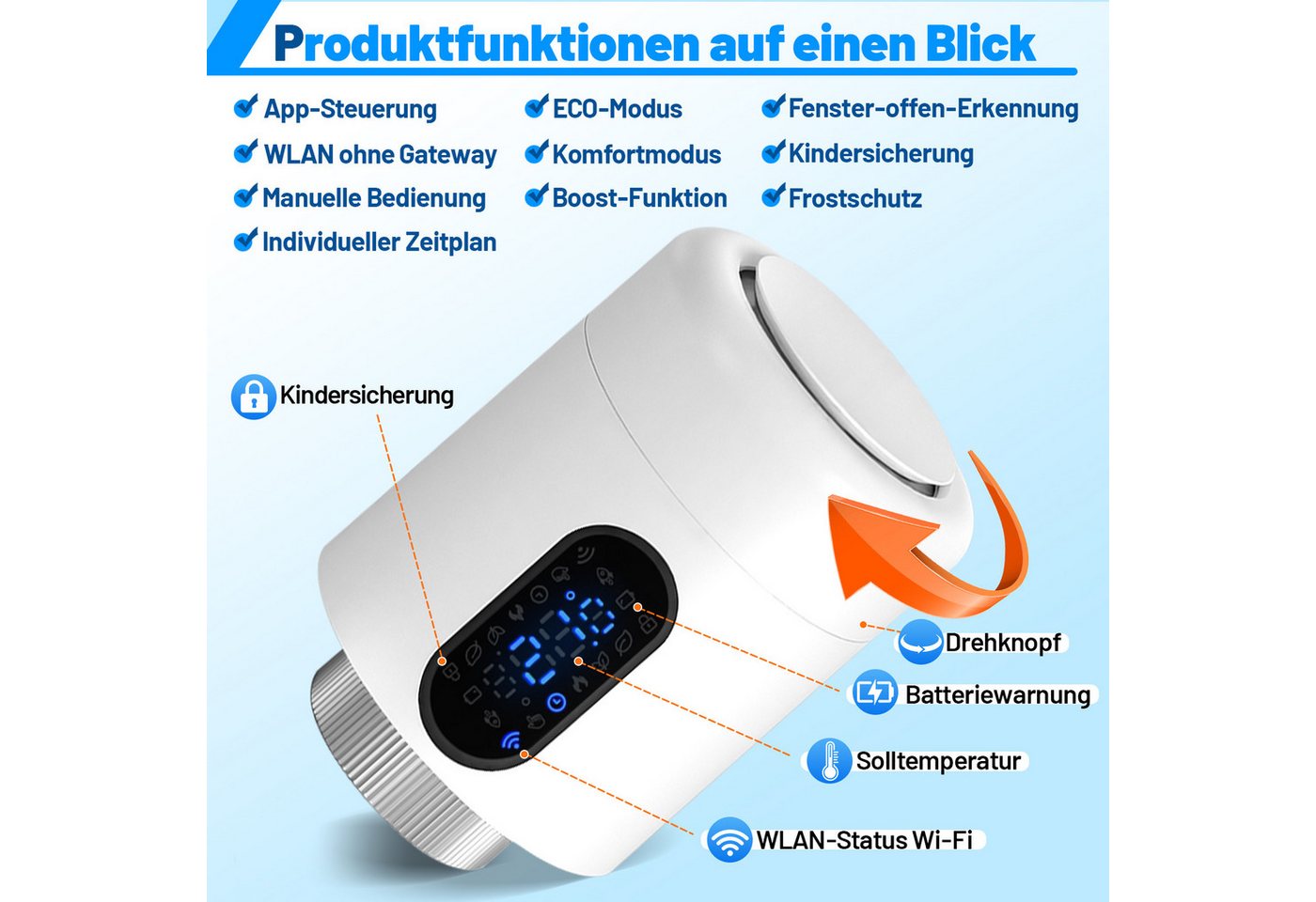 Clanmacy Heizkörperthermostat Smartes Thermostat WiFi, App-Steuerung, Smart Life/Tuya, Weiß, 1er, (7 St)