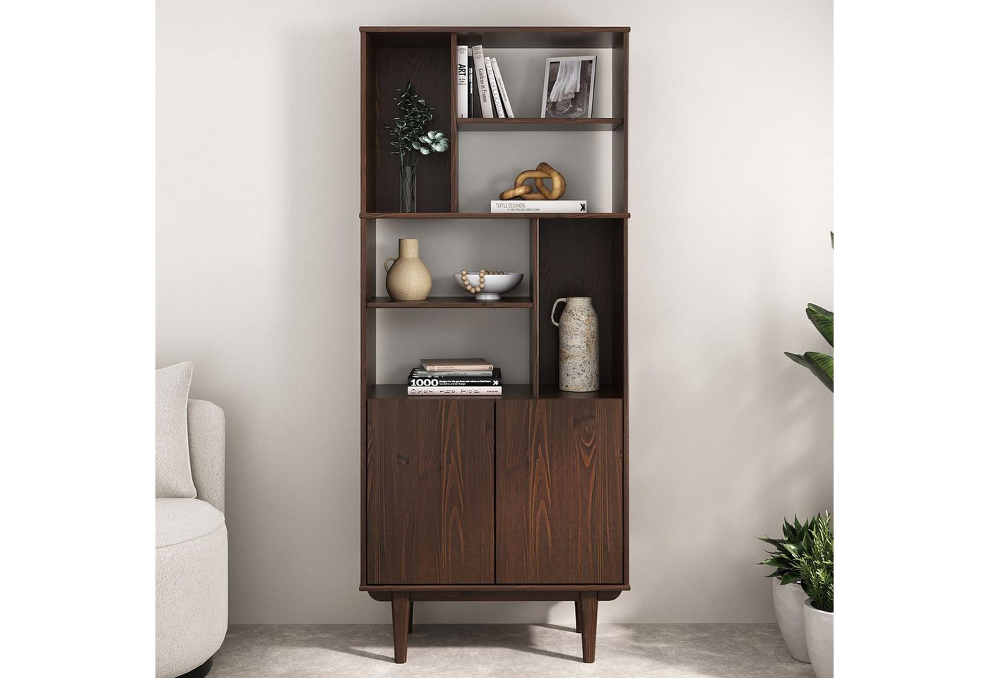 IDIMEX Regal SIMONA, Modernes Holzregal mit Türen & Fächern Design Regal nussbaum farben