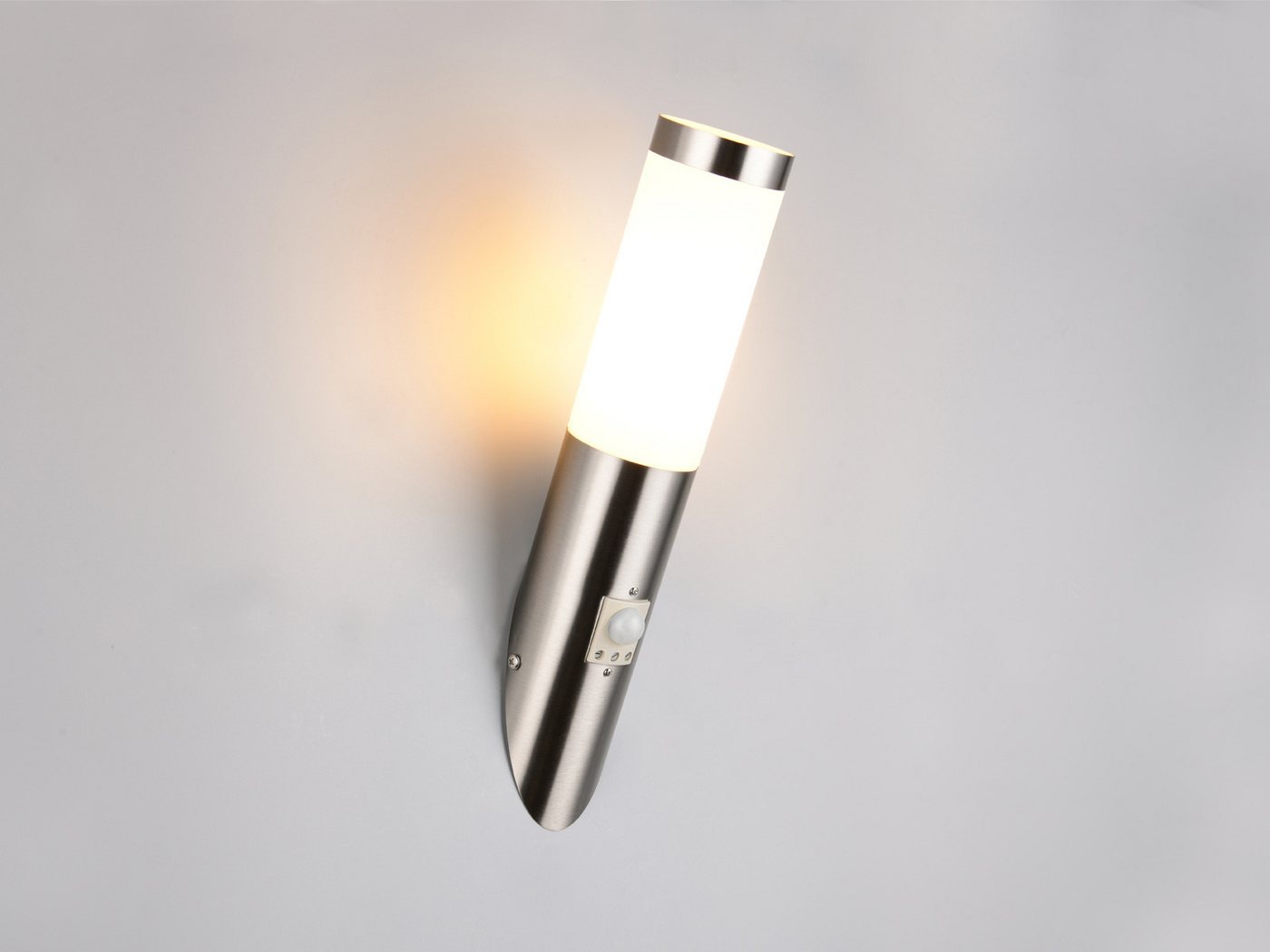 TRIO Leuchten LED Außen-Wandleuchte aus Edelstahl Silber, Höhe 39cm, mit Bewegungsmelder, LED wechselbar, warmweiß, Haus-beleuchtung Carport Haus-wand Außen-leuchte mit Bewegungssensor Bild 2