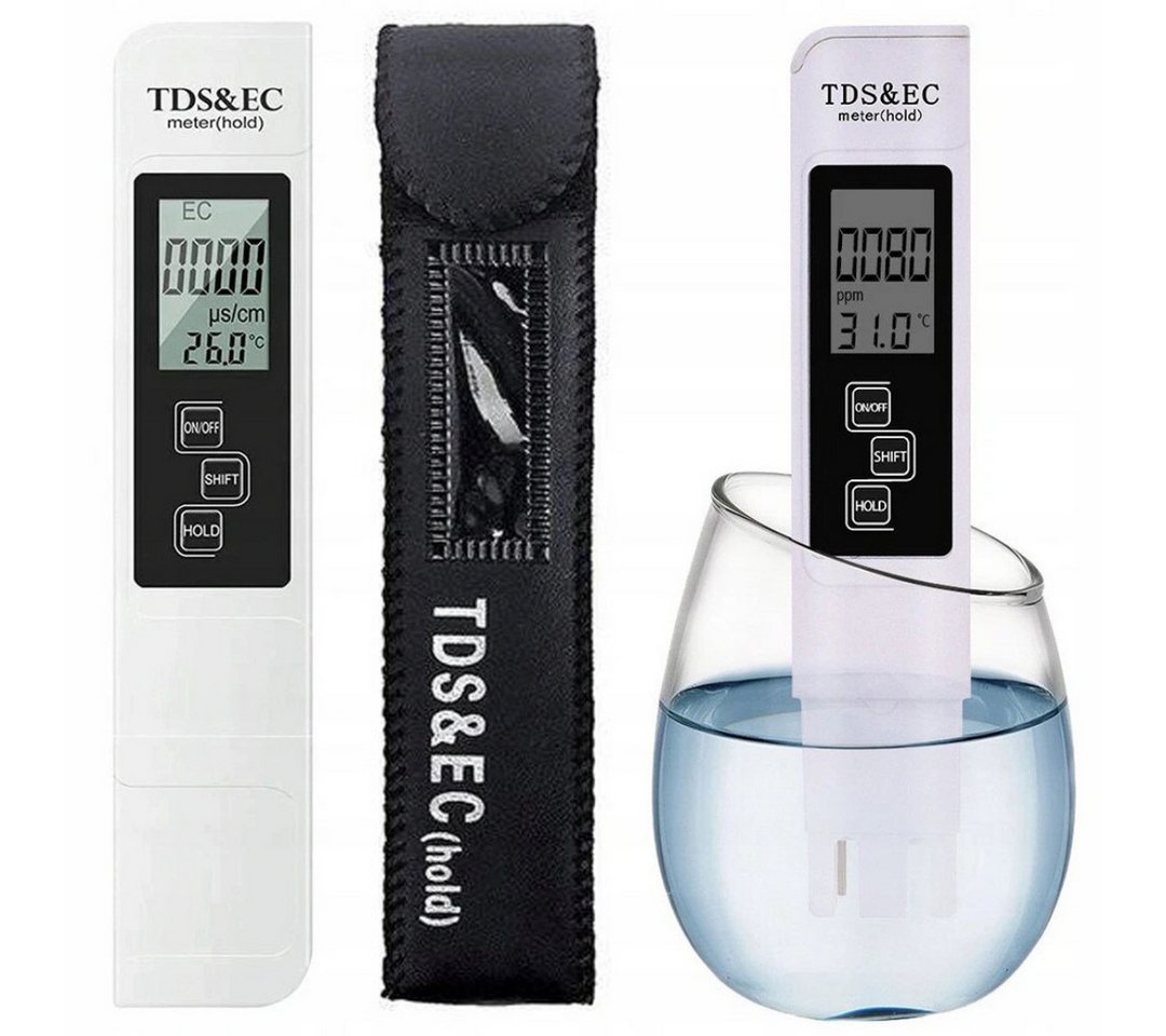 VERK GROUP Trinkwassertest TDS Messgerät Wassertester für Trinkwasser EC Leitwert Osmose, Messgerät, 1-tlg., 1 Messgerät mit Zubehör, TDS-, EC- und Temperaturmessung, HOLD-Funktion, schnelle