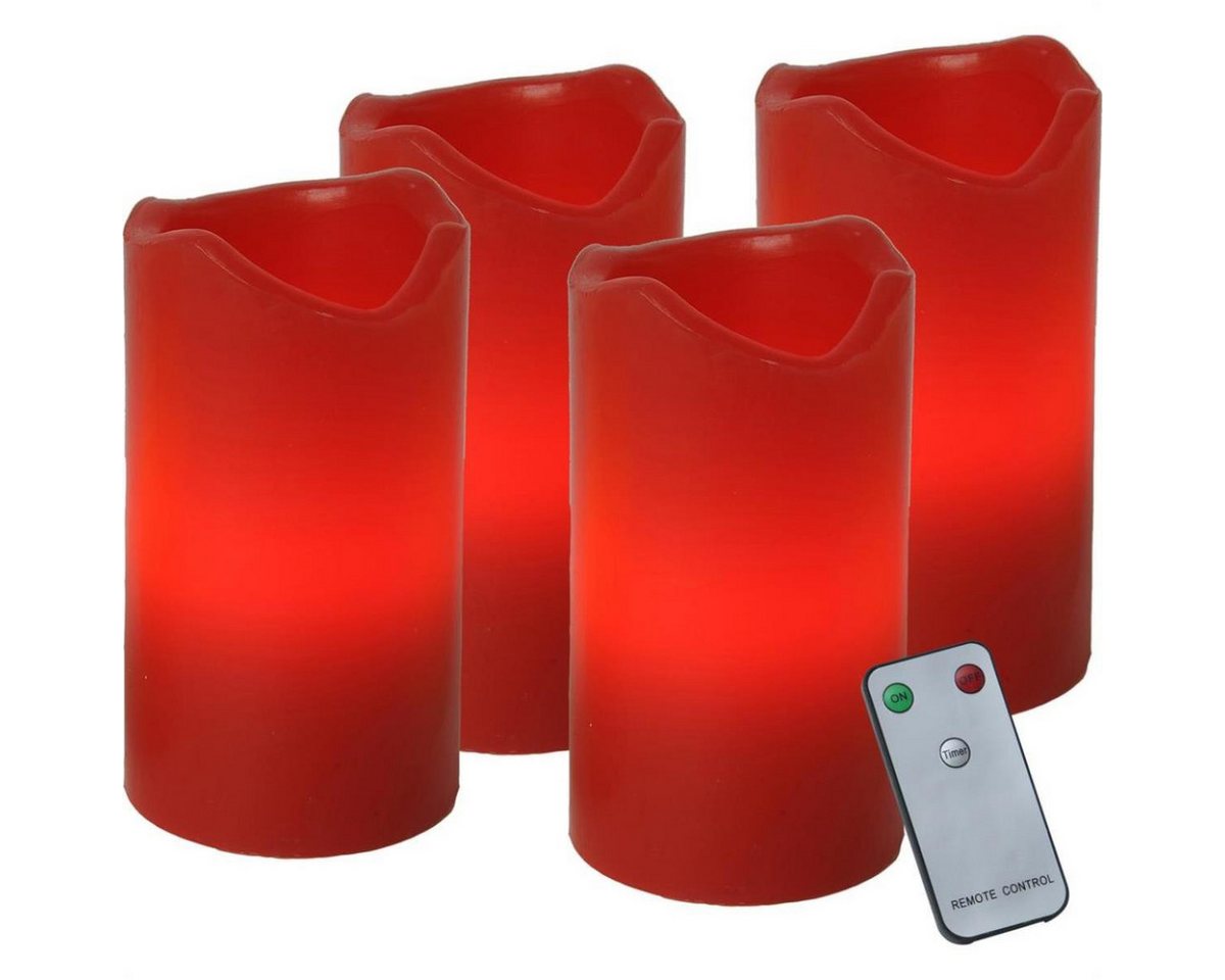 MARELIDA LED-Kerze LED Kerzenset Adventskerzen Echtwachs flackernd Timer Fernb. 4St rot, LED Classic, warmweiß (2100K bis 3000K) Bild 3