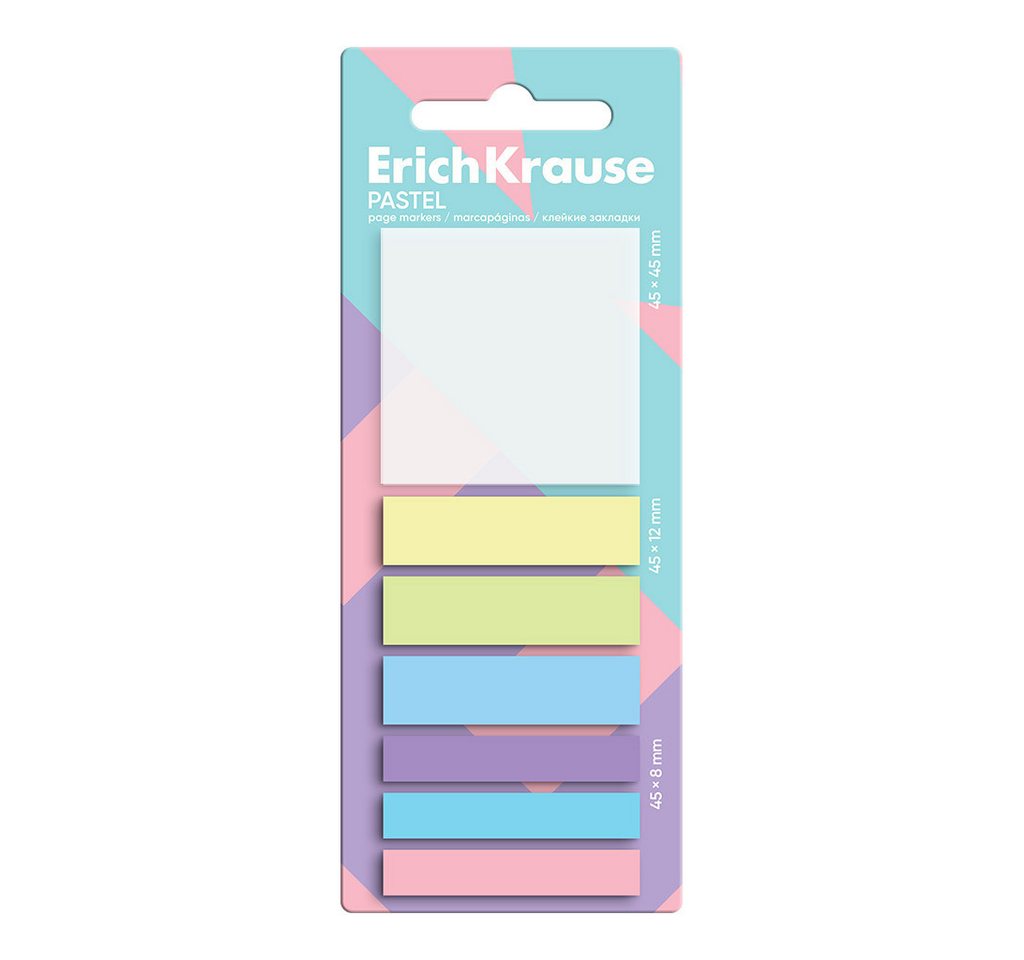 Erich Krause Haftnotizblock, Seitenmarker Pastell Plastik beschriftbar & wiederablösbar 140 Blatt