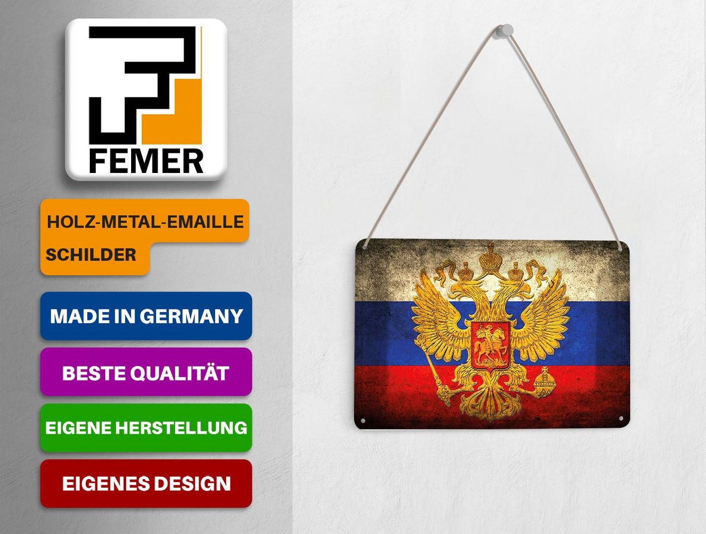 Femer GmbH Postkarte Flagge 14x10 cm Russland Fahne Wappen, unfrankiert Bild 3