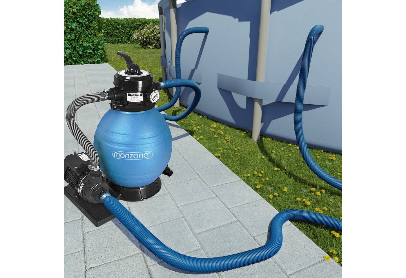 monzana Poolschlauch, 14m Ø 38mm blau flexibel mit Muffen Poolschlauch Pumpenschlauch