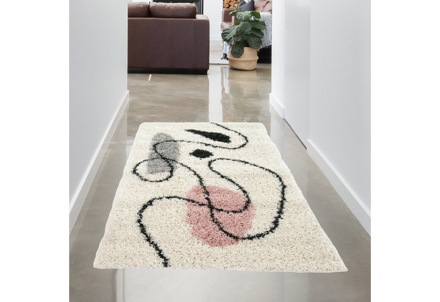 Carpetia Teppich Moderner Designerteppich mit abstrakten Mustern, creme rosa, rechteckig, Höhe: 30 mm