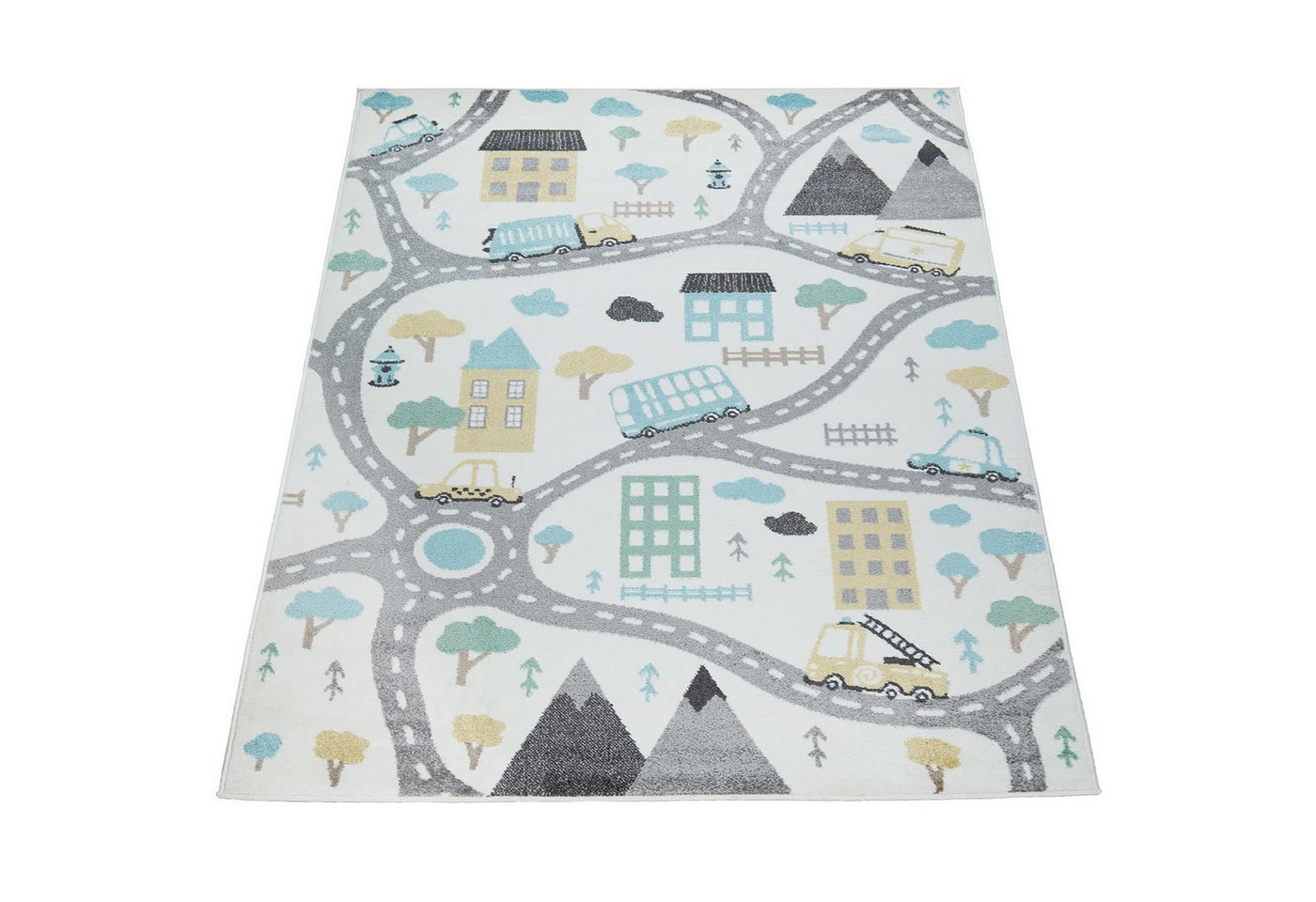 KADIMA DESIGN Kinderteppich Roadmap Kinderzimmer schmutzabweisend Teppich Kinder, Läufer, Höhe: 13 mm, Florhöhe: 9 mm, 100% Polypropylen, Rechteckig, 80x150cm, Creme Bild 3