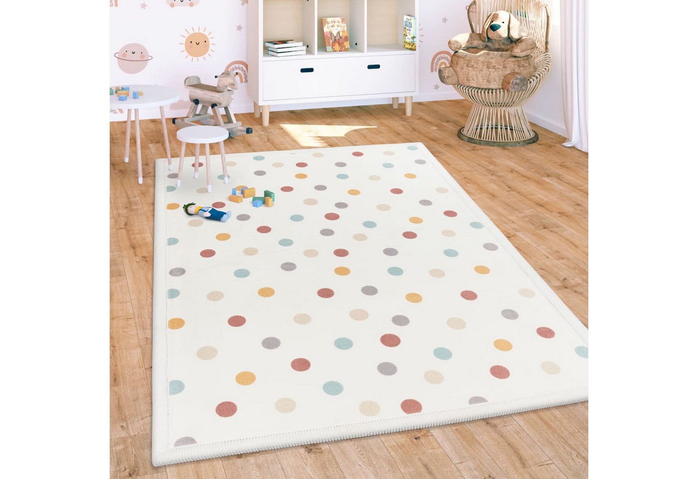 KADIMA DESIGN Kinderteppich waschmaschinenwaschbar Punkte Kindermotiv Kinderzimmer Kinderteppich, Läufer, Höhe: 24 mm, Florhöhe: 20 mm, 100% Polyester, Rechteckig, 80x150cm, Mehrfarbig