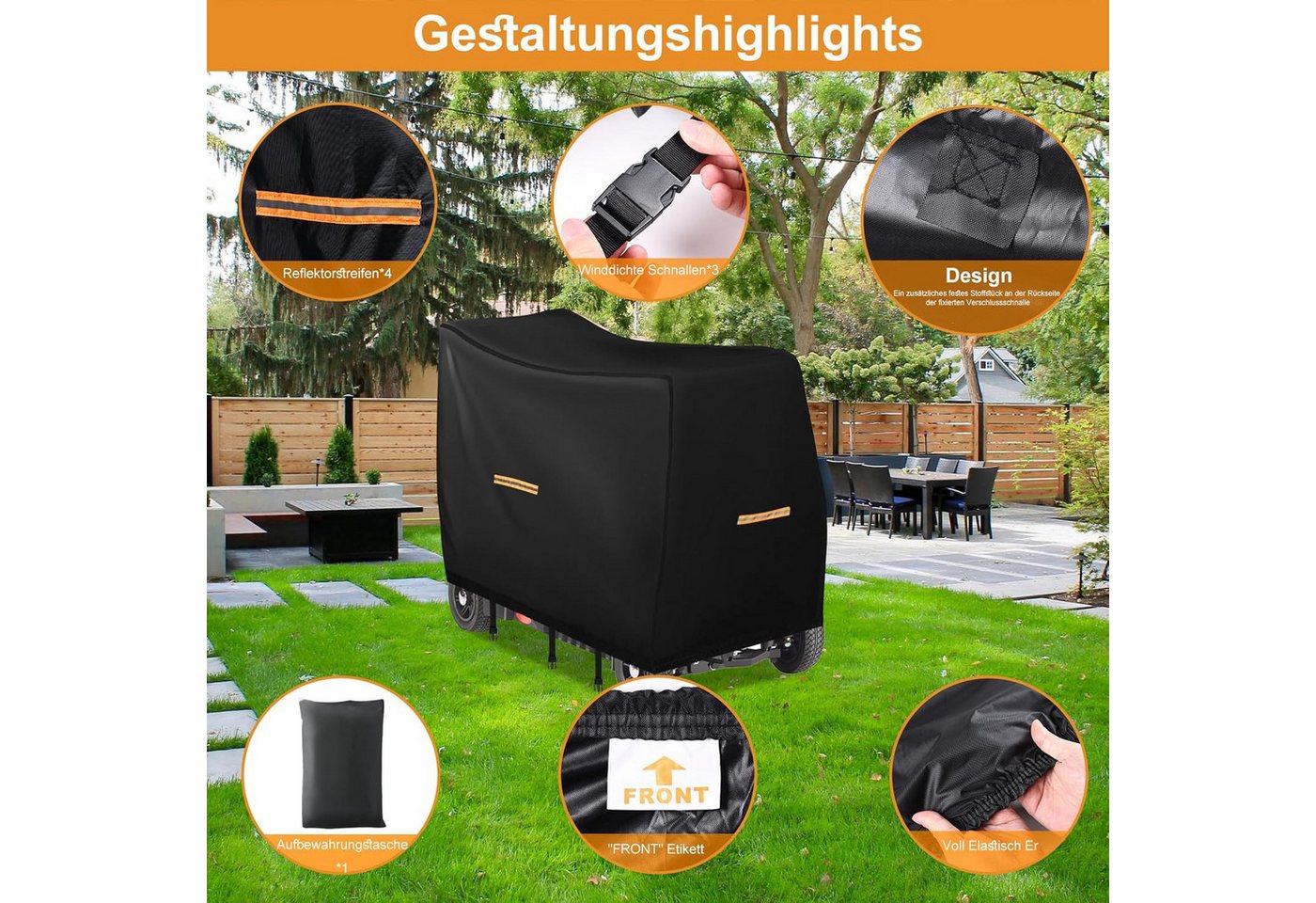 BlingBin Faltgarage Elektromobil Abdeckhaube Wasserdicht, Abdeckung für Mobilitätsroller (1er Set, 1-St., Abmessungen: 124 × 58 × 99 cm), Outdoor-Regenschutz mit Gummiband für Behinderten-Roller, Schwarz