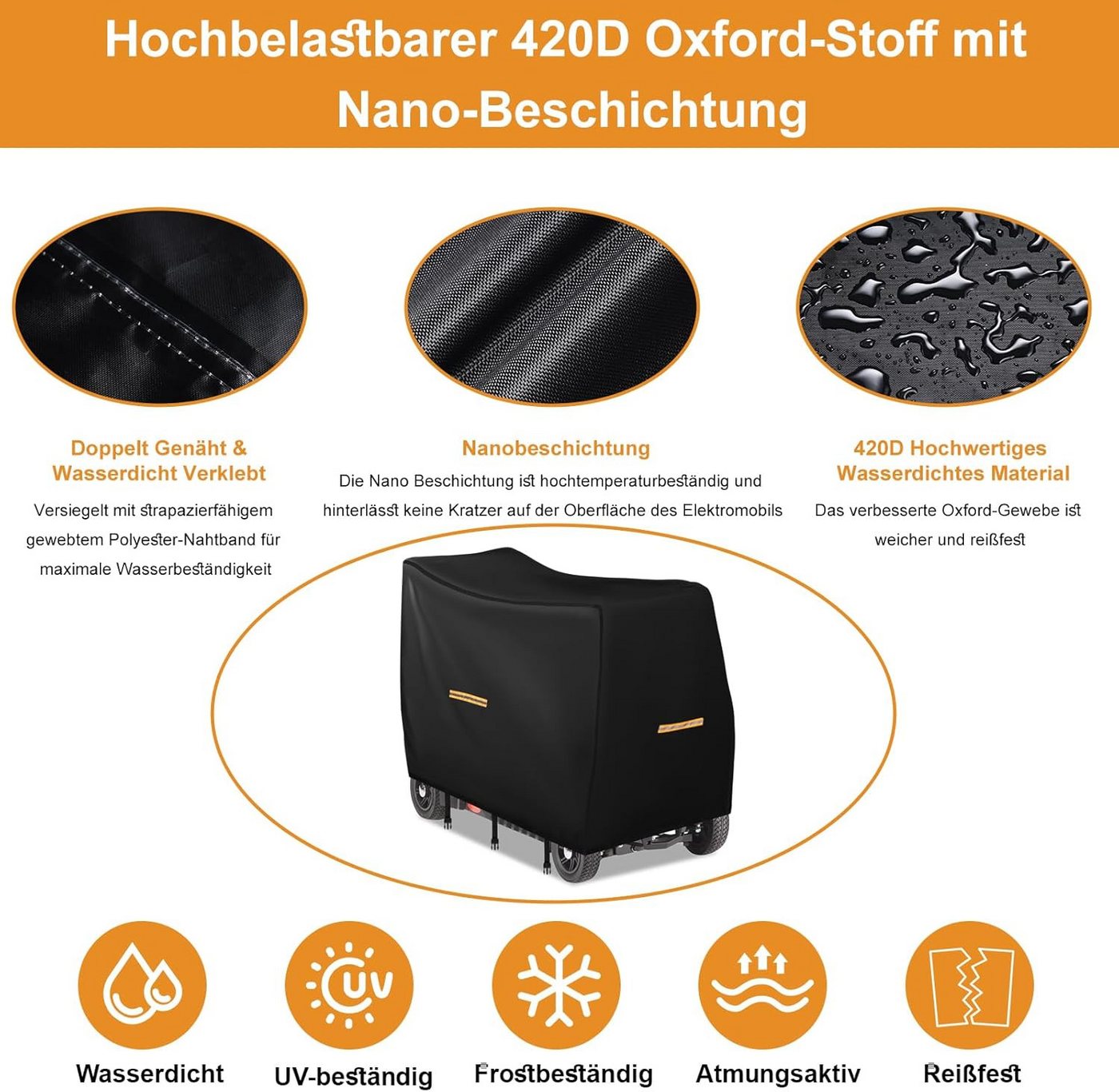 BlingBin Faltgarage Elektromobil Abdeckhaube Wasserdicht, Abdeckung für Mobilitätsroller (1er Set, 1-St., Abmessungen: 124 × 58 × 99 cm), Outdoor-Regenschutz mit Gummiband für Behinderten-Roller, Schwarz Bild 4