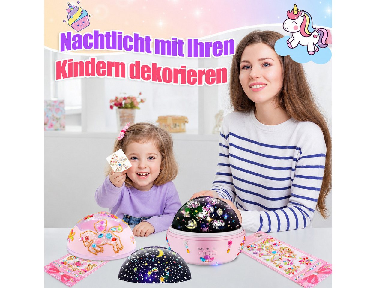 Wootoy LED Nachtlicht Einhorn Nachtlicht Projektor 360° drehbar Sternenprojektor Lampe, in Warmgelb Blau Rot und Grün, LED fest integriert, Farbwechsler, 360° rotierende Projektion 5 Lichtmodi 4 LED-Farben Bild 4