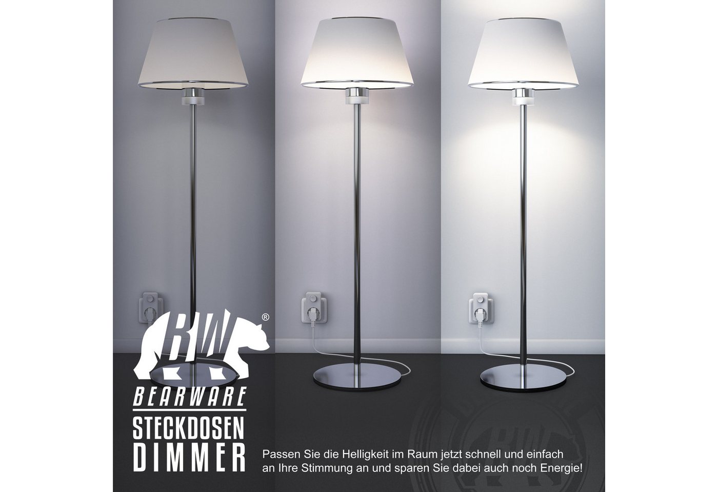 BEARWARE Drehdimmer Steckdosendimmer mit Drehregler für Glühlampen, 20 - 400 W (1-St), Universal Dimmer / Helligkeitsregler für Tischlampen und Stehlampen Bild 4