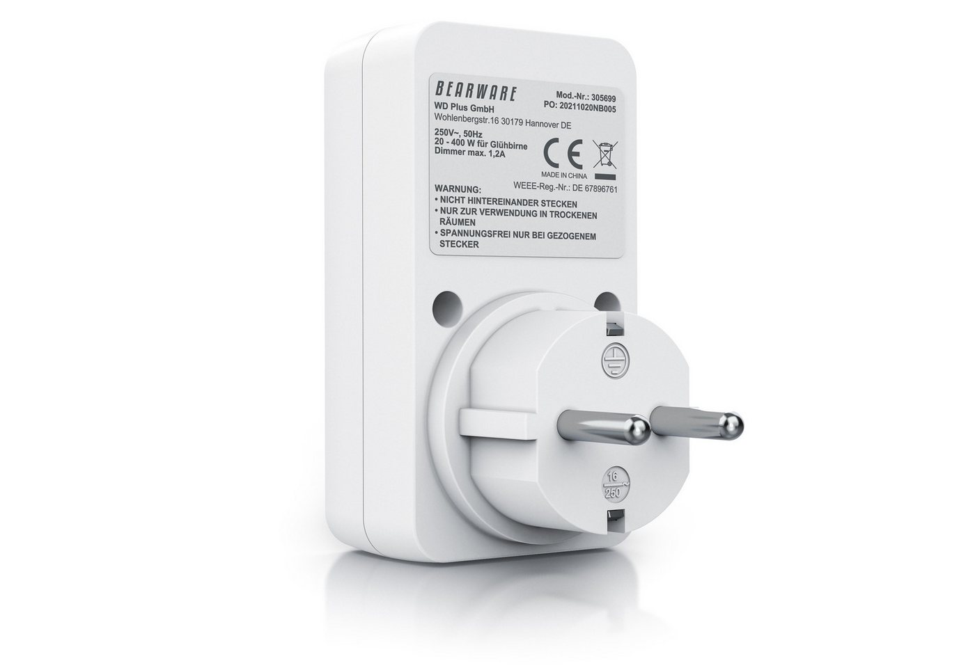 BEARWARE Drehdimmer Steckdosendimmer mit Drehregler für Glühlampen, 20 - 400 W (1-St), Universal Dimmer / Helligkeitsregler für Tischlampen und Stehlampen Bild 5