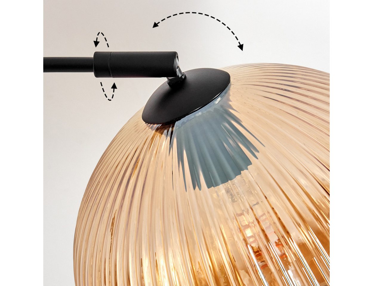 hofstein Bogenlampe Stehlampe aus Metall/Riffelglas in Schwarz/Bernstein mit Marmorfuß, ohne Leuchtmittel, moderne Stehleuchte verstellbar, Ø Schirm 25 cm, Fußschalter, E27 Bild 3