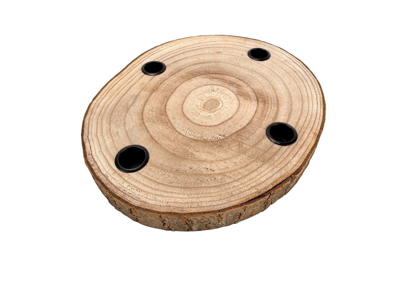 Online-Fuchs Adventskranz für Stabkerzen, Kerzenhalter aus einer Holz Baumscheibe Weihnachtsdeko, bietet Platz für eigene kreative Ideen Bild 2