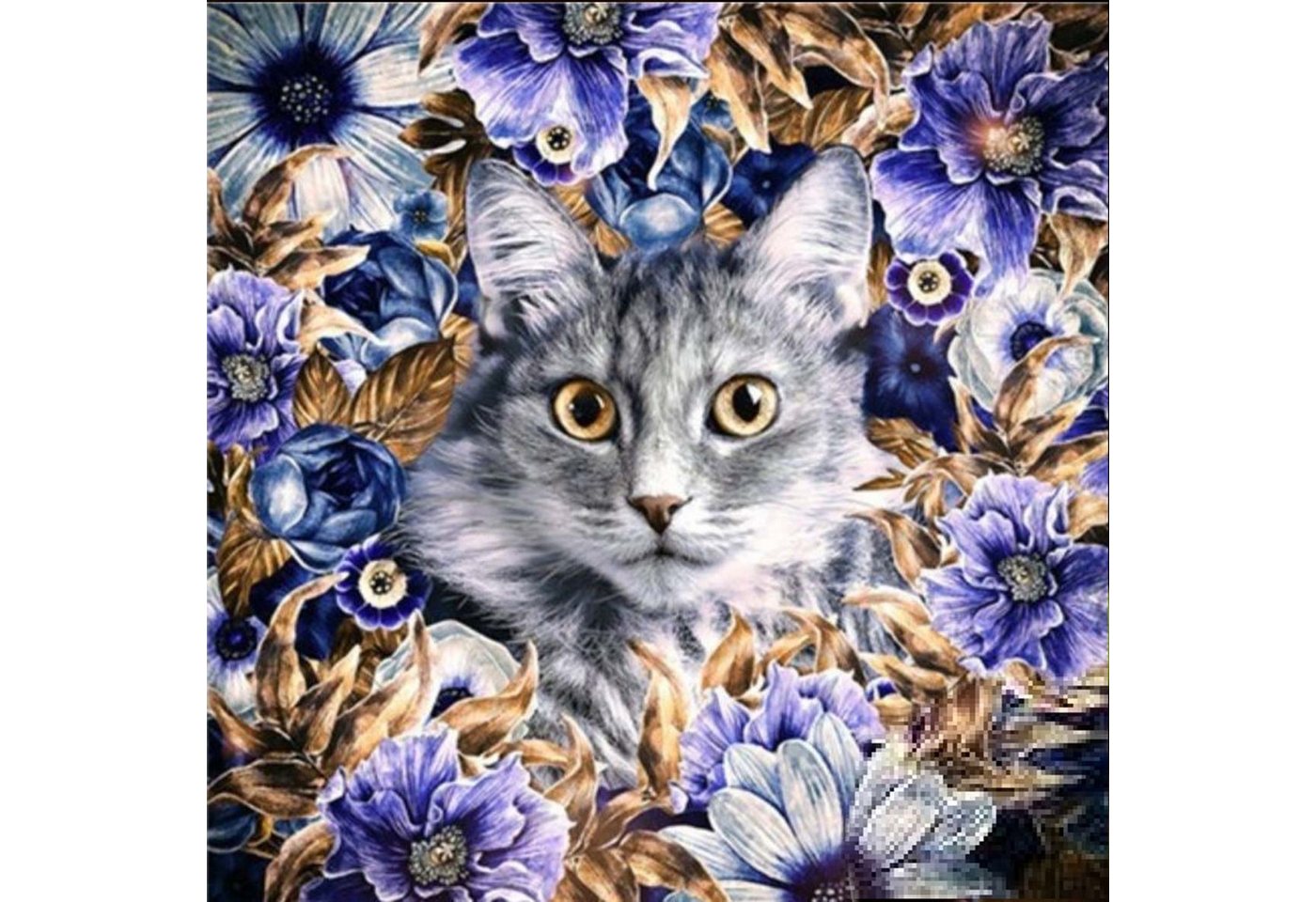 Realb2b Malen nach Zahlen 5d Diamond Painting Katze mit Blumen Malen nach Zahlen 20x20cm (Komplettset für 5D Diamond Painting inklusive Leinwand, Diamanten und Werkzeugen, Diamond Painting Set mit Zubehör für DIY-Kreativität und Entspannung), 20x20cm 5D Diamond Painting mit präziser Klebeschicht & Zubehör Bild 2