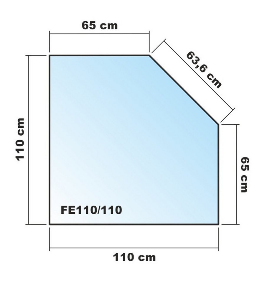 ECOfoxx Bodenschutzplatte Fünfeck 110x110cm - Funkenschutzplatte mit Dichtlippe, Form: Fünfeck / Diamant, mit Silikondichtung (zur Selbstmontage), Klarglas 1100x1100mm