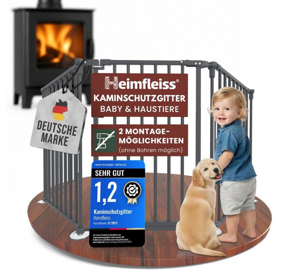 Heimfleiss® Ofenschutzgitter Kaminschutzgitter ohne Bohren Baby Hunde (Treppenschutzgitter Türgitter, 5 St., inkl. Saugnäpfe & Wandhalterungen), 308 cm mit Türfunktion Bild 3