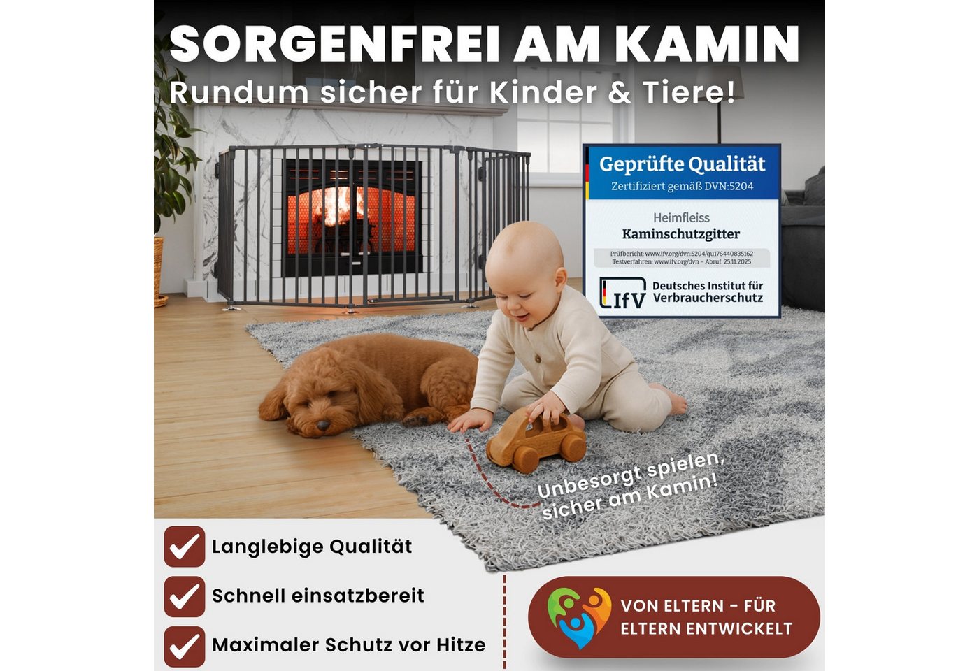 Heimfleiss® Ofenschutzgitter Kaminschutzgitter ohne Bohren Baby Hunde (Treppenschutzgitter Türgitter, 5 St., inkl. Saugnäpfe & Wandhalterungen), 308 cm mit Türfunktion Bild 4