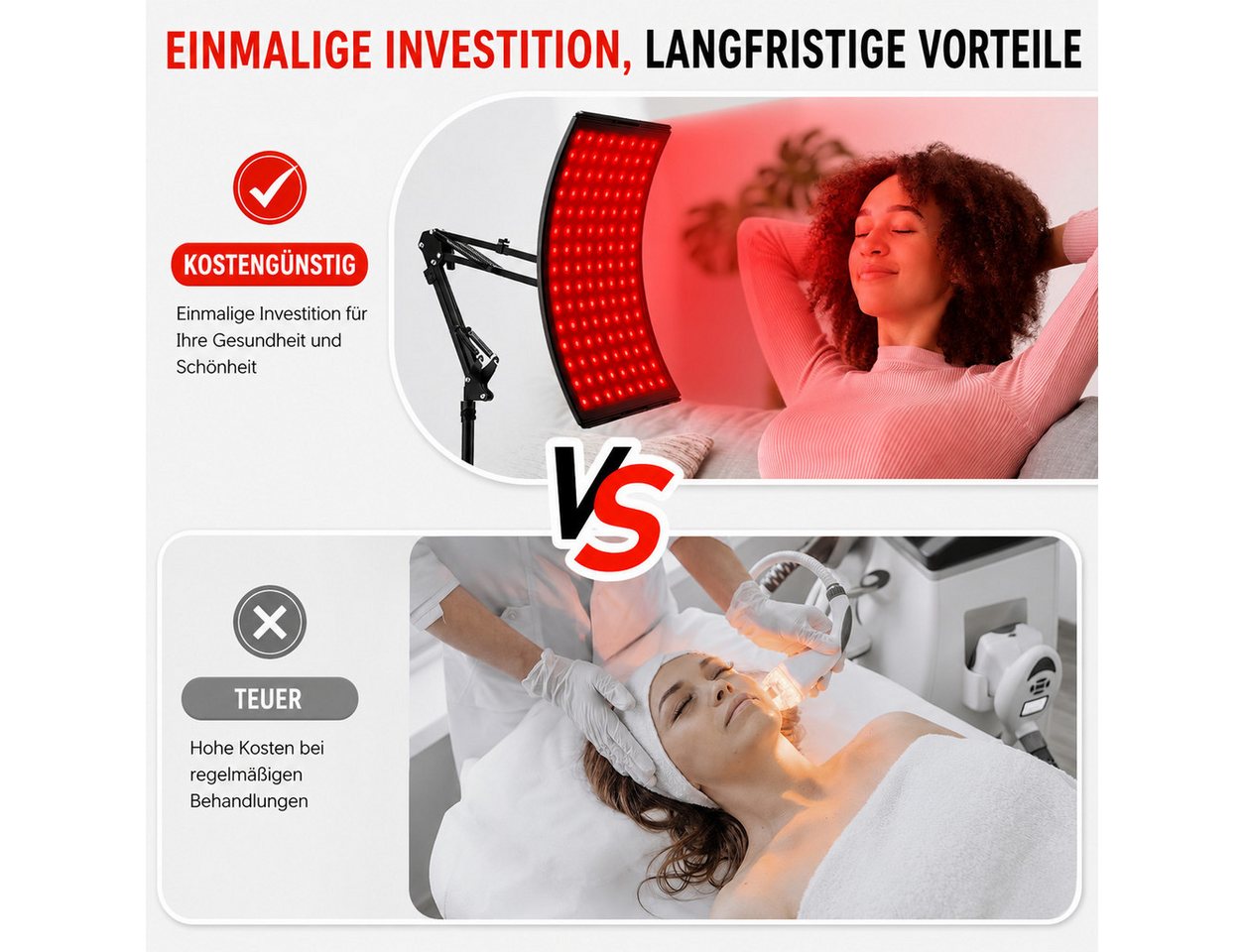 Fyrove Infrarotlampe LED, Rotlichtpanel, Nahinfrarotlampe für Gesicht und Körper, Rotlichtgerät mit Standfuß für Wellness, Beauty, Zuhause und Alltag, 120 Dual-Chip-LEDs, 660/850 nm, gebogenes Panel, flexibler Standfuß Bild 3