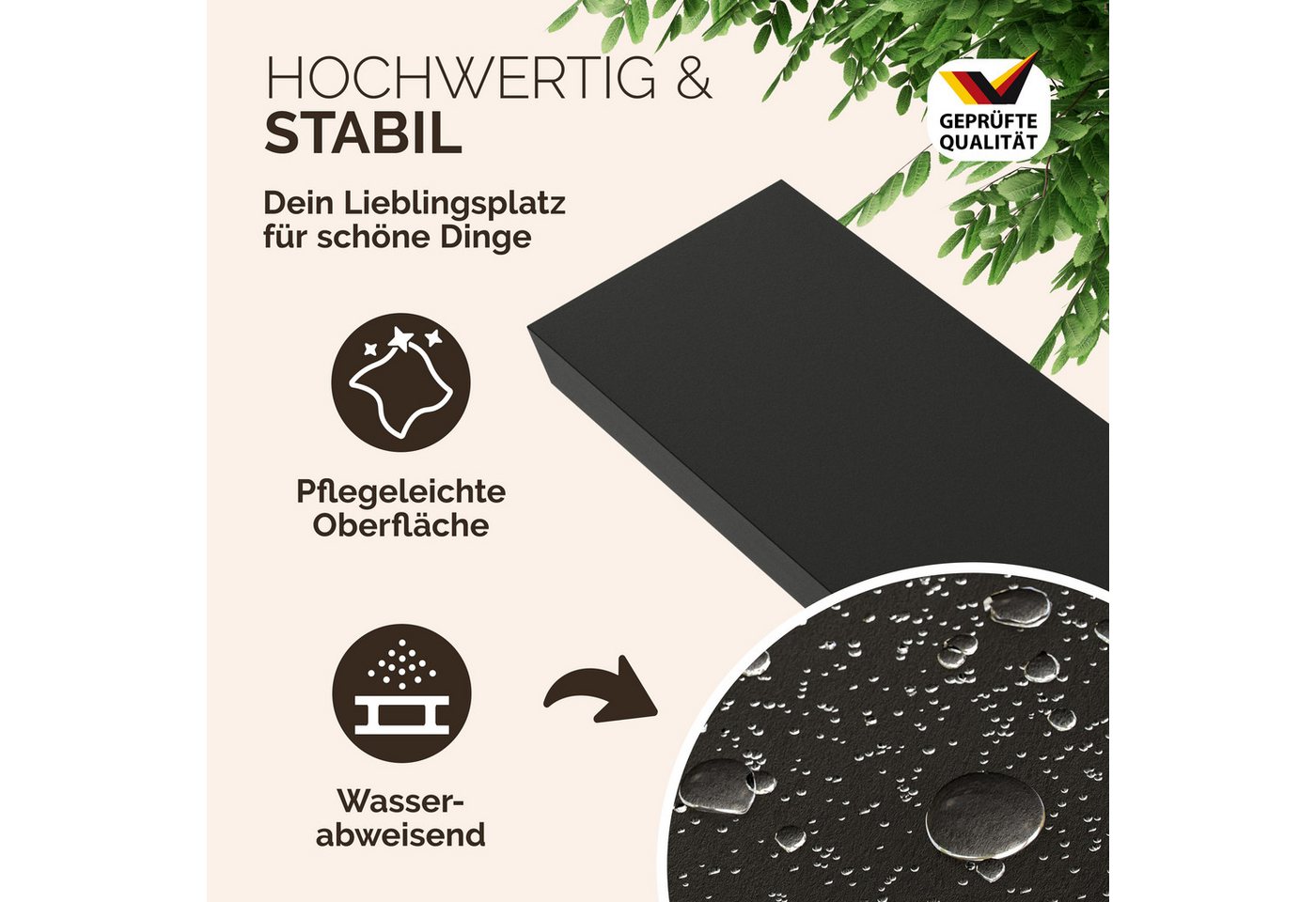 Casaria Wandboard, Schwarz Hängeregal mit Halterung 15kg Tragkraft Küche Matt 50cm
