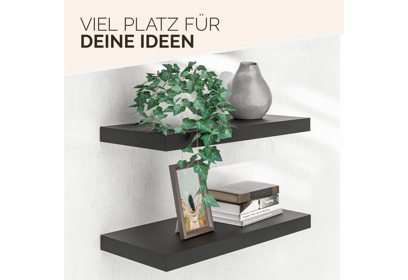 Casaria Wandboard, Schwarz Hängeregal mit Halterung 15kg Tragkraft Küche Matt 50cm Bild 2