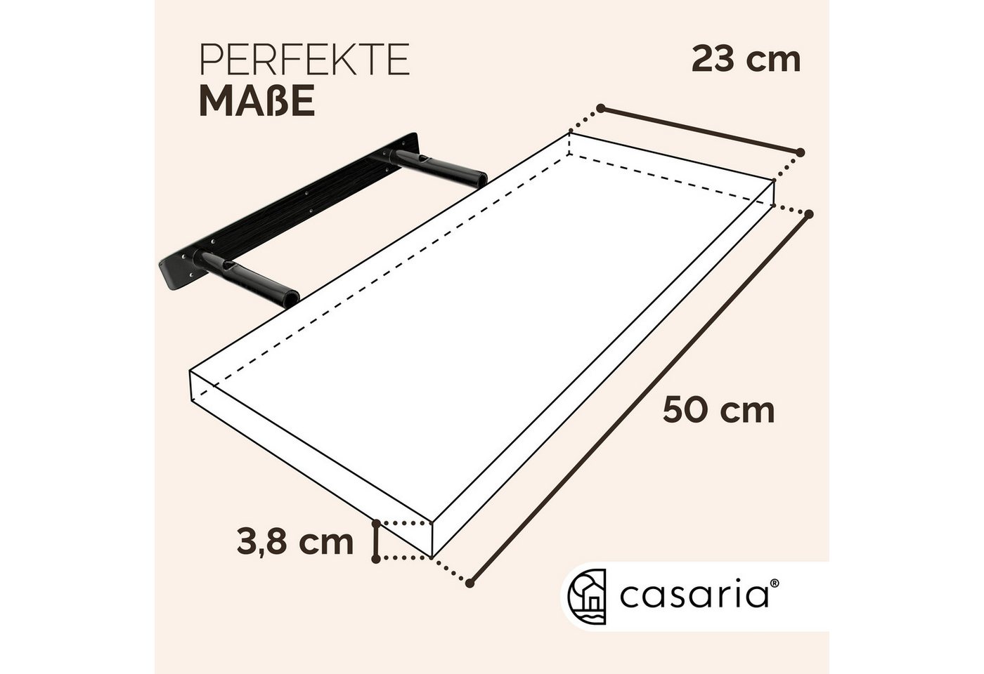 Casaria Wandboard, Schwarz Hängeregal mit Halterung 15kg Tragkraft Küche Matt 50cm Bild 3