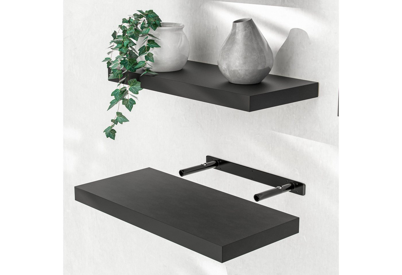 Casaria Wandboard, Schwarz Hängeregal mit Halterung 15kg Tragkraft Küche Matt 50cm Bild 5