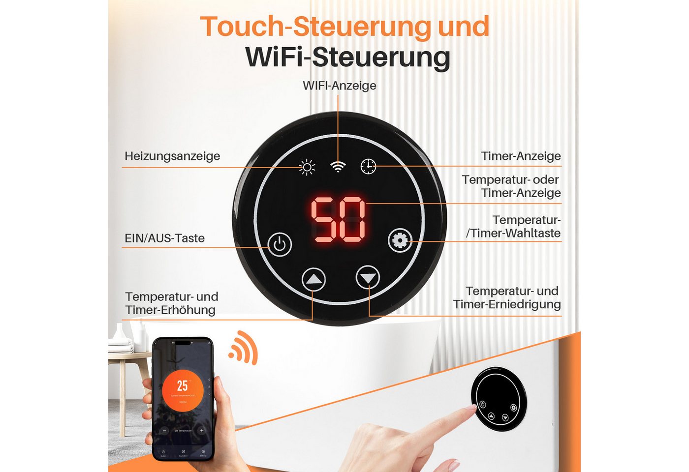 Clanmacy Infrarotheizung Infrarotheizung 600W Stand/Wandmontage Fernbedienung Smart App fähig.
