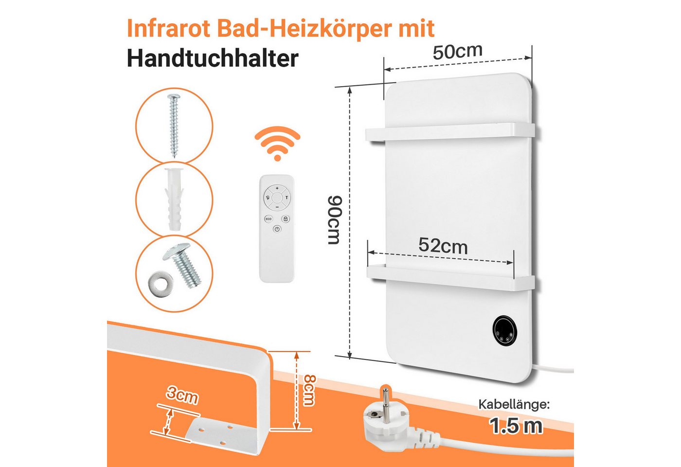 Clanmacy Infrarotheizung Infrarotheizung 600W Stand/Wandmontage Fernbedienung Smart App fähig. Bild 2