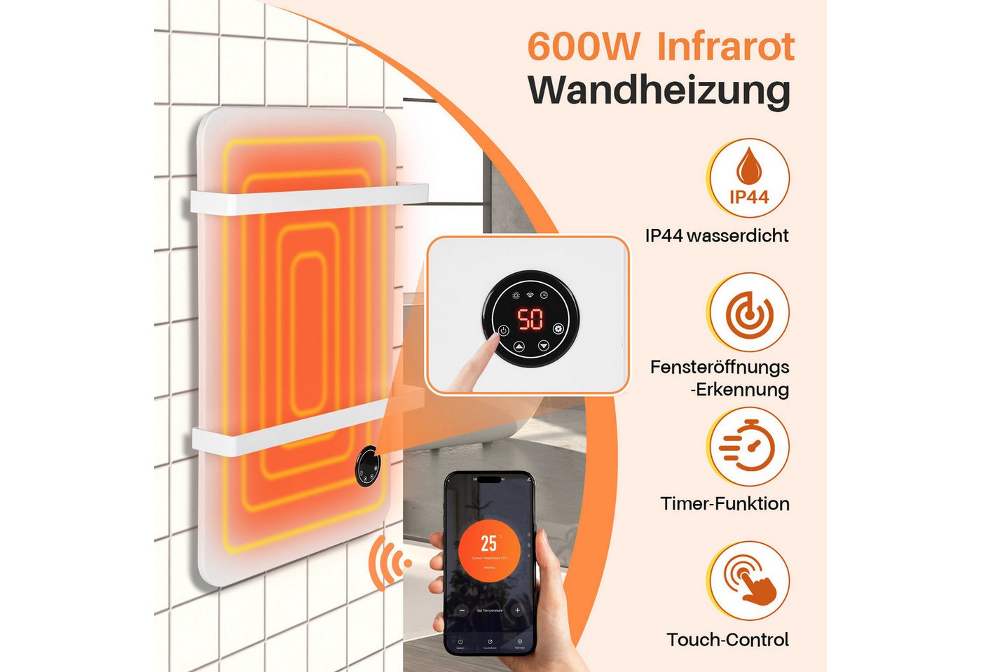 Clanmacy Infrarotheizung Infrarotheizung 600W Stand/Wandmontage Fernbedienung Smart App fähig. Bild 4