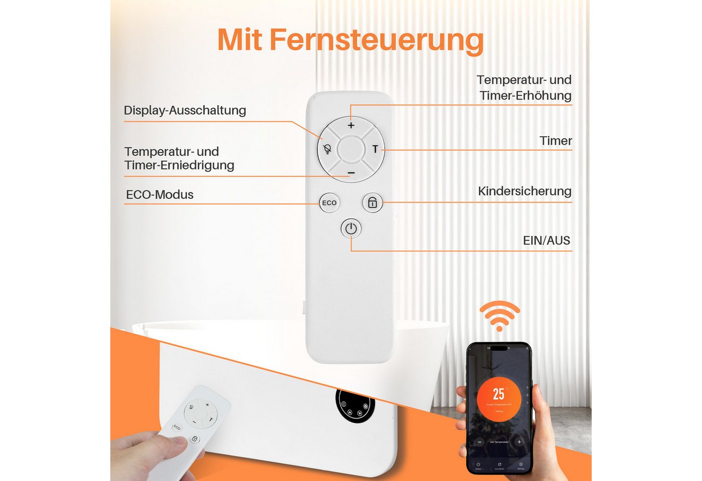 Clanmacy Infrarotheizung Infrarotheizung 600W Stand/Wandmontage Fernbedienung Smart App fähig. Bild 5