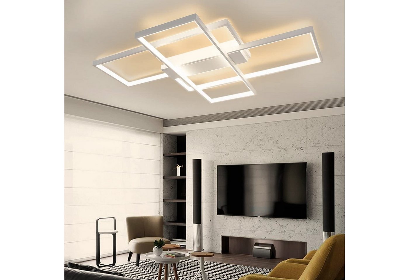 ZMH LED Deckenleuchte 100 cm, geometrische Deckenlampe 88 W mit Fernbedienung, dimmbar 3000–6000 K, LED fest integriert, Warmweiß bis Kaltweiß, Memory-Funktion für Wohnzimmer Esszimmer Büro Bild 3