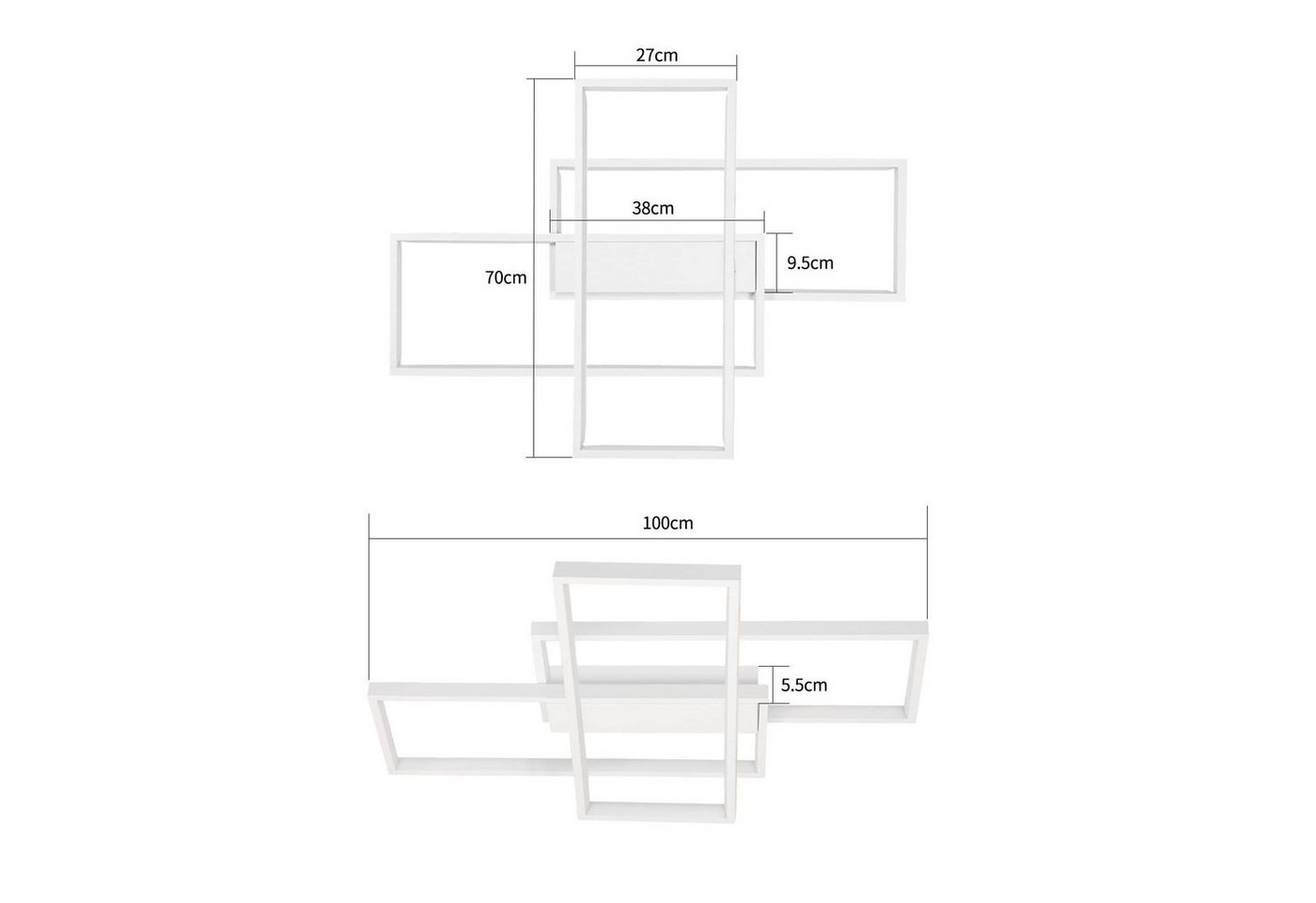 ZMH LED Deckenleuchte 100 cm, geometrische Deckenlampe 88 W mit Fernbedienung, dimmbar 3000–6000 K, LED fest integriert, Warmweiß bis Kaltweiß, Memory-Funktion für Wohnzimmer Esszimmer Büro Bild 4