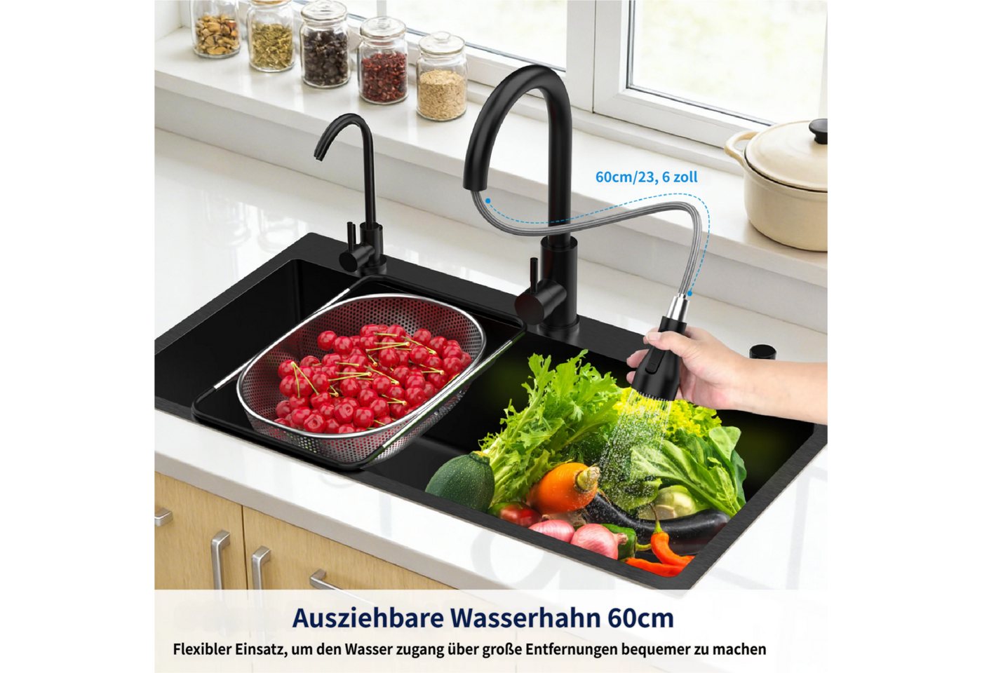 Rutaqian Küchenspüle 80 x 45 cm Küchenspüle Einbauspüle aus Edelstahl für die Arbeitsfläche, 45/80 cm, Küchenspüle Schneidebrett und Abtropfkorb, Einzelbecken mit Zubehör Bild 3