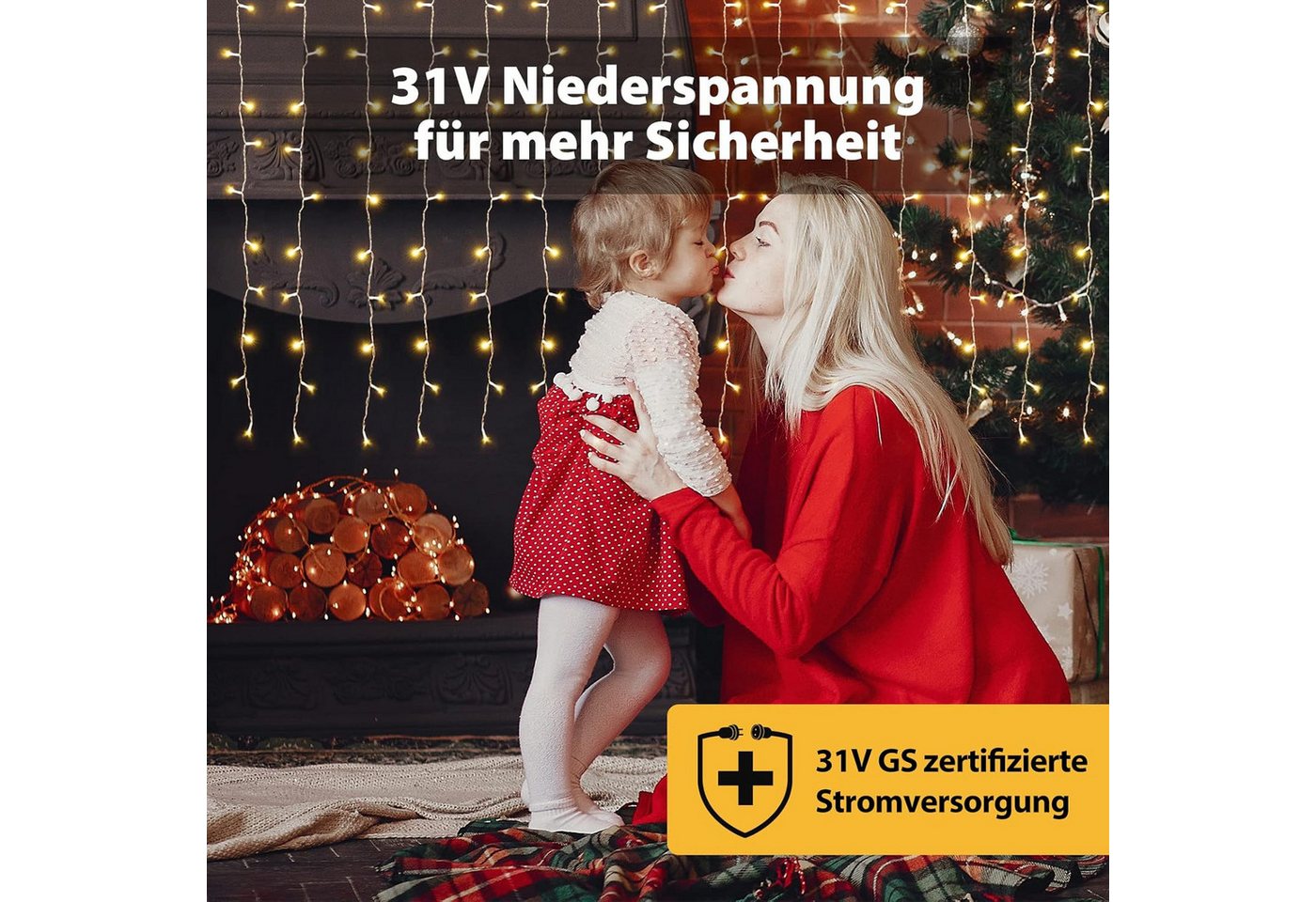 Salcar LED-Lichtervorhang LED Lichterkette Eisregenvorhang Außen, 8 Beleuchtungsmodi, Timer, Spritzwassergeschützt, 2m 100 LED Warmweiß Bild 3
