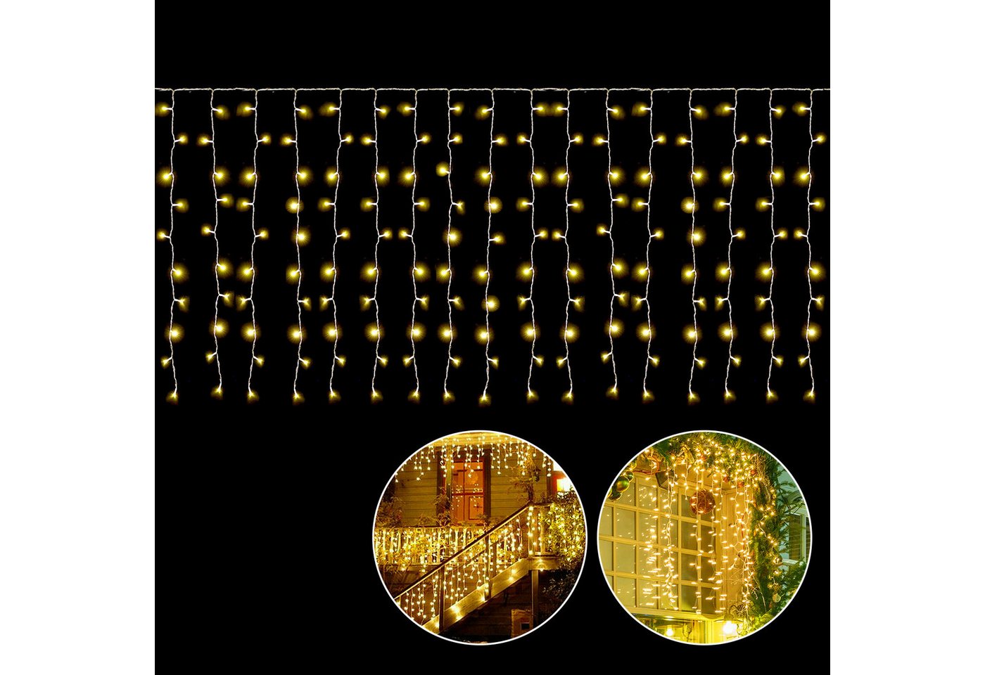 Salcar LED-Lichtervorhang LED Lichterkette Eisregenvorhang Außen, 8 Beleuchtungsmodi, Timer, Spritzwassergeschützt, 2m 100 LED Warmweiß Bild 4