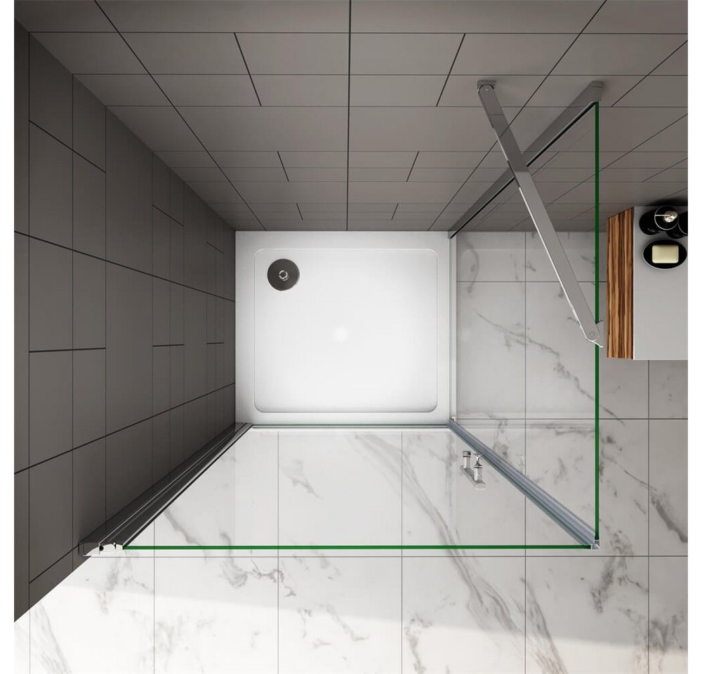 duschspa Eckdusche 185cm ESG Nano Glas Drehtür + Seitenwand Eckdusche Duschkabine, BxT: 80x70 cm, Einscheibensicherheitsglas, Sicherheitsglas, Set, ebenerdiger Einbau möglich