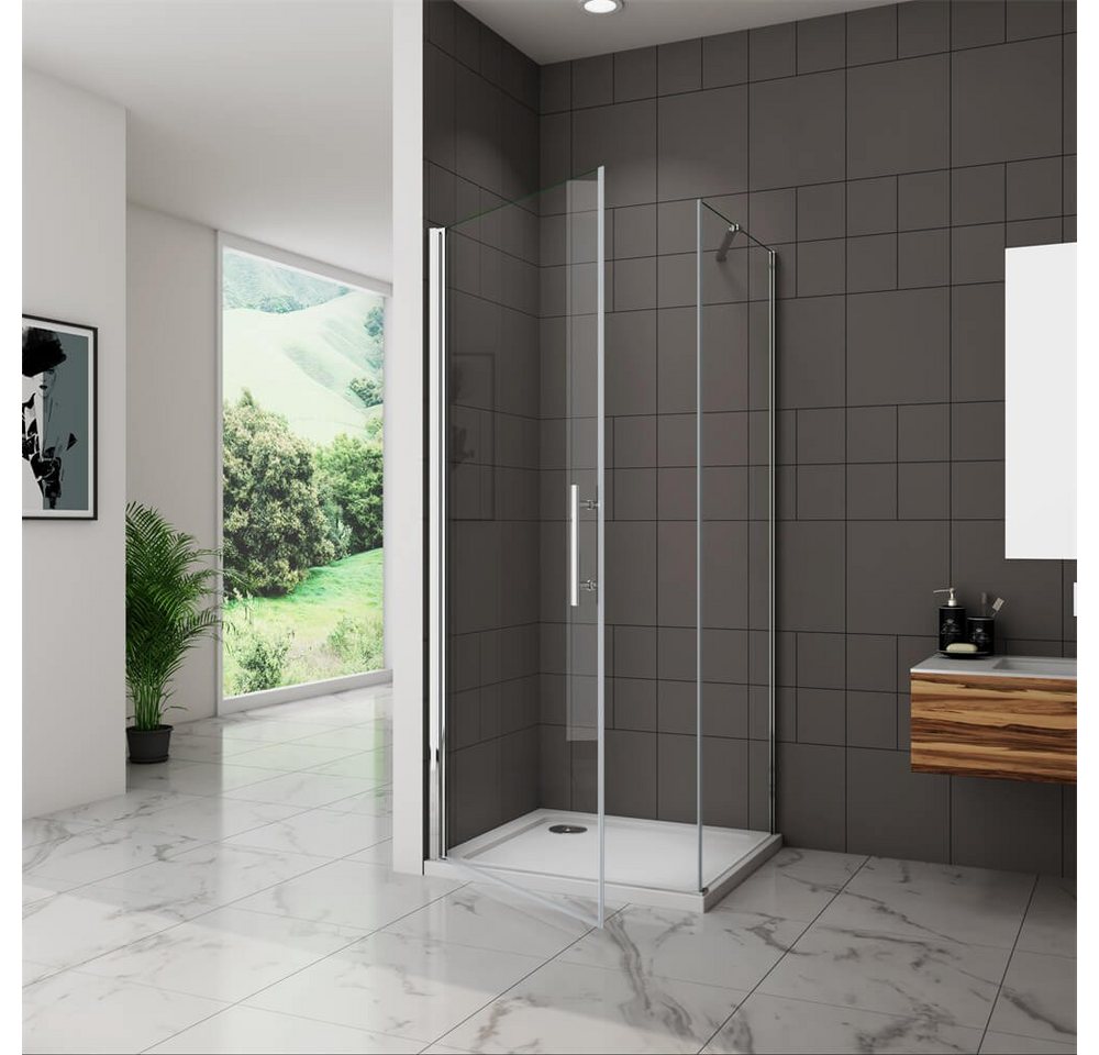 duschspa Eckdusche 185cm ESG Nano Glas Drehtür + Seitenwand Eckdusche Duschkabine, BxT: 80x70 cm, Einscheibensicherheitsglas, Sicherheitsglas, Set, ebenerdiger Einbau möglich Bild 4
